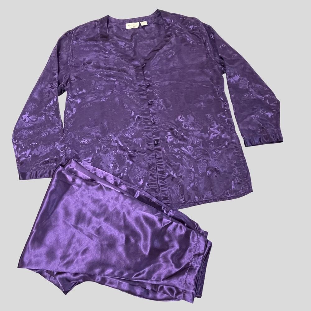 Victoria's Secret Gold Label Purple Satin Damask PJ Set Size M Luxury Romance